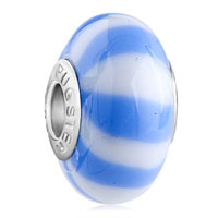 European Beads - white and blue stripe polymer clay beads charms bracelets Image.