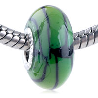 European Beads - black intricate line green polymer clay european beads Image.