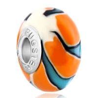 European Beads - blue and orange fire flame polymer clay european beads Image.