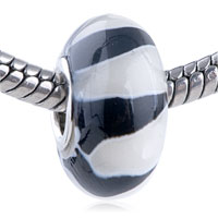 GB_KS164: black and white flame polymer clay european beads Image.