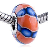 European Beads - blue stripe orange polymer clay european beads Image.