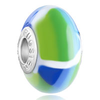 European Beads - polymer green blue patch fits beads charms bracelets fit all brands Image.