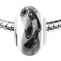 European Beads - black leaf band white polymer clay beads charms bracelets Image.