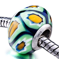  - deep blue with pale green flower and yellow pistil murano glass all brands Image.