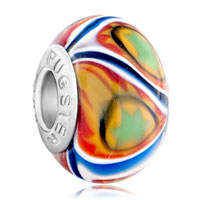 European Beads - blue with red and yellow flower all brands murano glass beads charms bracelets Image.