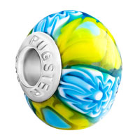 European Beads - yellow and blue flowers all brands murano glass beads charms bracelets Image.