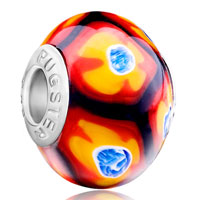European Beads - black with yellow small flowers and blue pistil all brands murano glass beads charms bracelets Image.