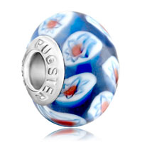 European Beads - sapphire blue ball aquamarine white flower murano glass beads charms bracelets Image.