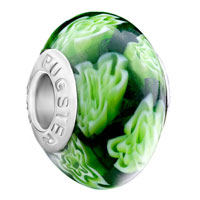 European Beads - deep green with white flowers all brands murano glass beads charms bracelets Image.