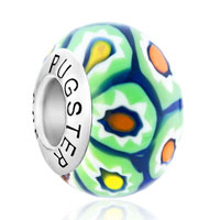 Sterling Silver Jewelry - pale green flower against deep blue 925  sterling silver solid cores fits murano glass beads charms bracelets fit all brands Image.