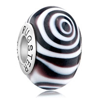 Sterling Silver Jewelry - black circle style gorgeous slim millefiori sterling silver solid core murano glass pandora beads Image.