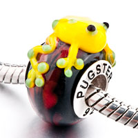 Sterling Silver Jewelry - yellow frog style sterling silver solid core murano glass pandora beads Image.