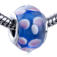GB_QX1: pink and white layered dots murano glass european beads Image.