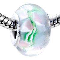 GB_QX16: green leaf pink flower murano glass european beads Image.