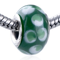 GB_QX19: green and white layered dots murano glass european beads Image.