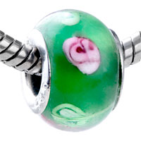 GB_QX33: pink and pale green flower murano glass european beads Image.