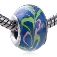 European Beads - pink and green ribbon blue murano glass european beads Image.