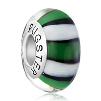 Sterling Silver Jewelry - white green and black zebra 925 sterling silver murano glass beads charms bracelets Image.