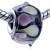 European Beads - yellow and pink droplet texture dots translucent murano glass european beads Image.