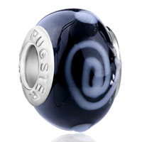 European Beads - white spiral swirl and dots murano glass european beads Image.