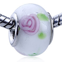 European Beads - pale red flower light green leaf murano glass european beads Image.