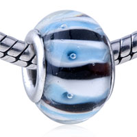 GB_YW18: blue and brown stripes translucent murano glass european beads Image.