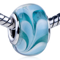 Beads - pale blue seaweeds translucent murano glass european beads Image.