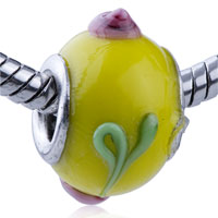 European Beads - texture pink flower and green leaf murano glass european beads Image.