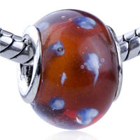 European Beads - pale blue speckle translucent red murano glass european beads Image.