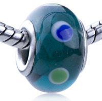 European Beads - blue and green texture dots translucent murano glass european beads Image.