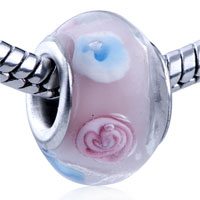 European Beads - pink flower white and blue dot translucent murano glass european beads Image.
