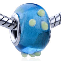 GB_YW94: yellow texture dots blue translucent murano glass european beads Image.