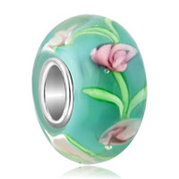 - pink flower and green leaf murano glass Image.