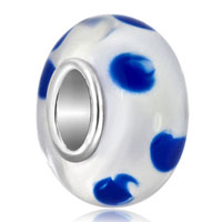 European Beads - transparently clear white blue dots fit all brands murano glass beads charms bracelets Image.