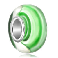 European Beads - emerald green stripes fit all brands murano glass beads charms bracelets Image.