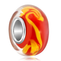  - orange ball bright yellow abstract pattern stripes murano glass bead charm Image.