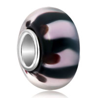 European Beads - white with black stripes murano glass beads charms bracelets Image.