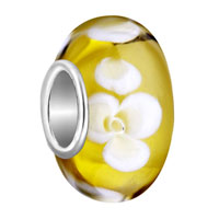 European Beads - fresh yellow with white flower murano glass beads charms bracelets Image.