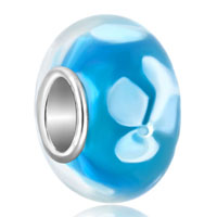 European Beads - pale blue with white flower classic murano glass beads charms bracelets Image.