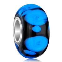 European Beads - pure black ball sapphire blue dots all brand murano glass beads charms bracelets Image.