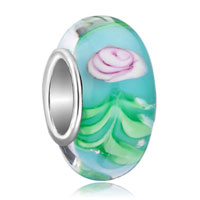  - aquamarine blue flower leaf murano glass beadss fit all brands Image.