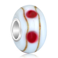 European Beads - ivory white pink dots brown stripes fit all brands murano glass beads charms bracelets Image.