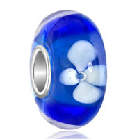 White Flower Sapphire Biagi Murano Glass Beads Charms Bracelets