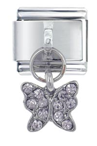 Italian Charms - october pink tourmaline color butterfly italian charm Image.