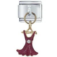 Italian Charms - rhinestone dress maroon italian charm Image.