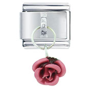 Italian Charms - pink rose dangle italian charm Image.