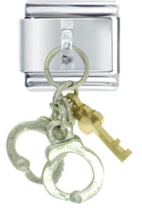 Italian Charms - silver handcuffs &amp; gold key italian charm Image.