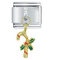 Italian Charms - holly candy cane italian charm Image.