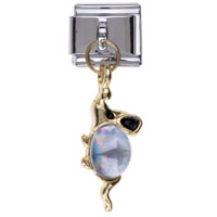 Italian Charms - october pink tourmaline color birthstone frog dangle italian charm bracelets Image.