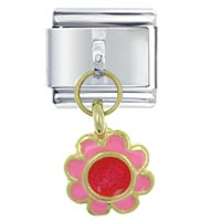 Italian Charms - flower pink red italian charm Image.